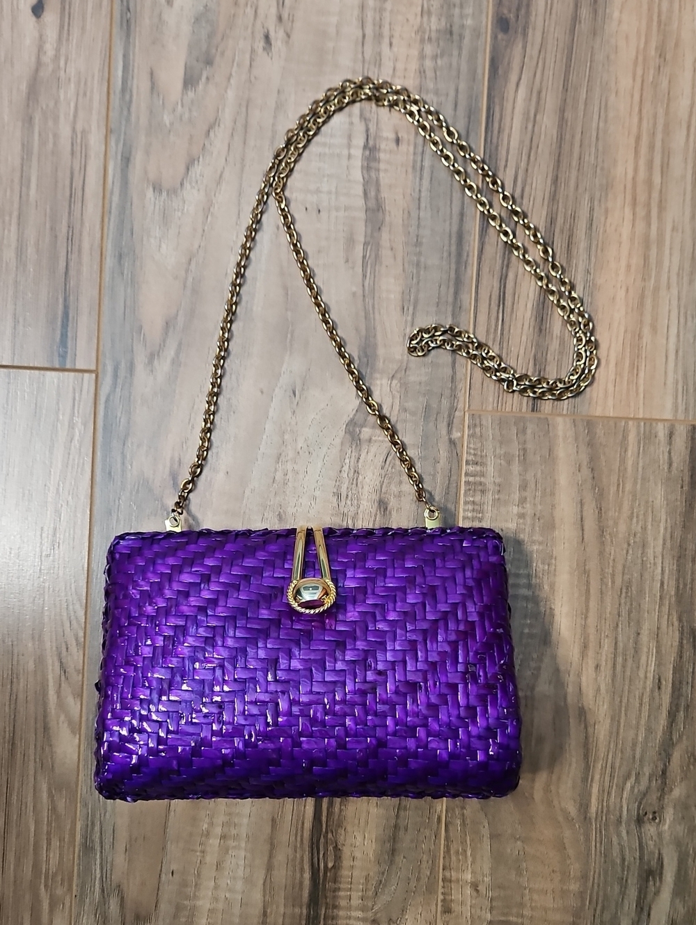 Purple Woven Crossbody Bag with Gold Chain
